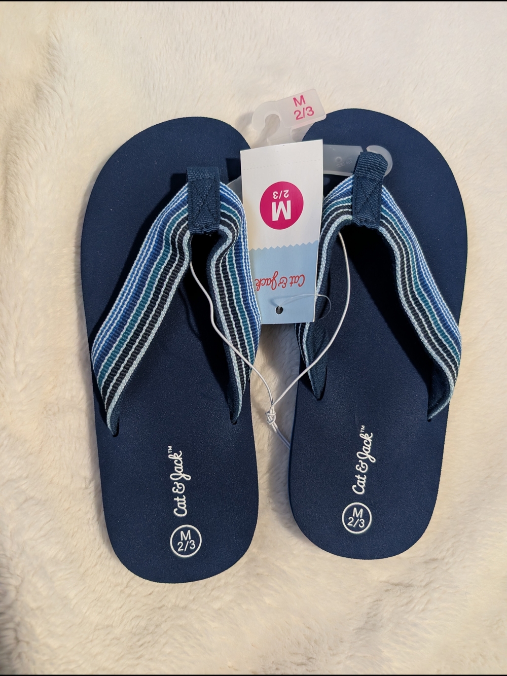 NWT Navy Blue Striped-Detail Flip Flops Cat & Jack 2/3